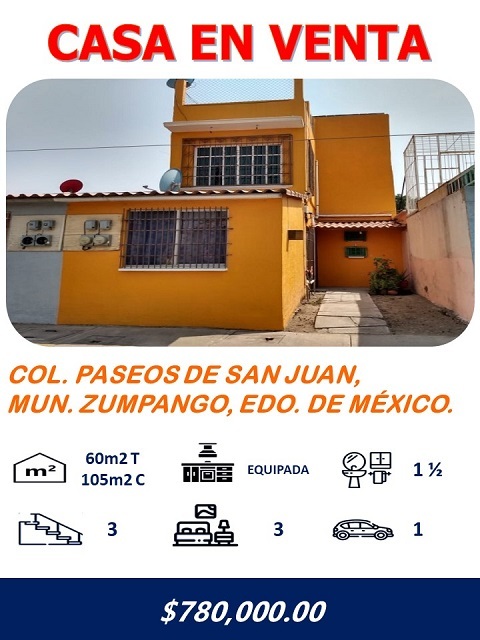 <span style="font-weight: bold;">CASA EN VENTA, REAL DE TULTEPEC, EDO. MEX. </span>